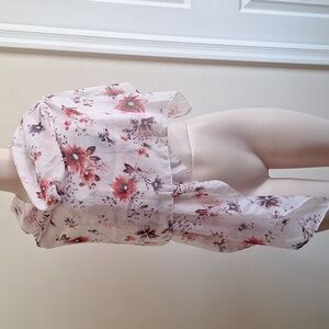 H&M Floral Scarf | Light Pink with Red & Purple Flowers | Soft & Airy